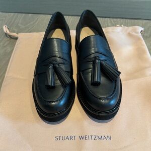 Stuart Weitzman Black Leather Tassle Loafers 7.5